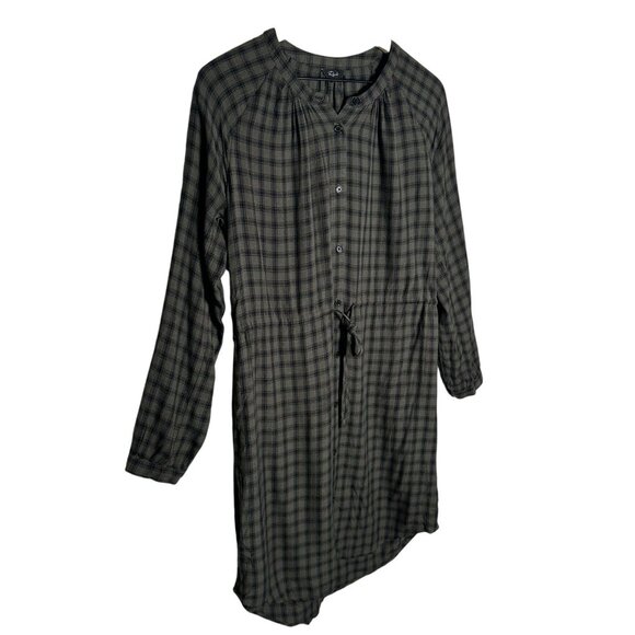 Rails Womens Small Bella Tie Waist Dress Olive Iron Check Button Up Long Sleeve - Picture 6 of 14